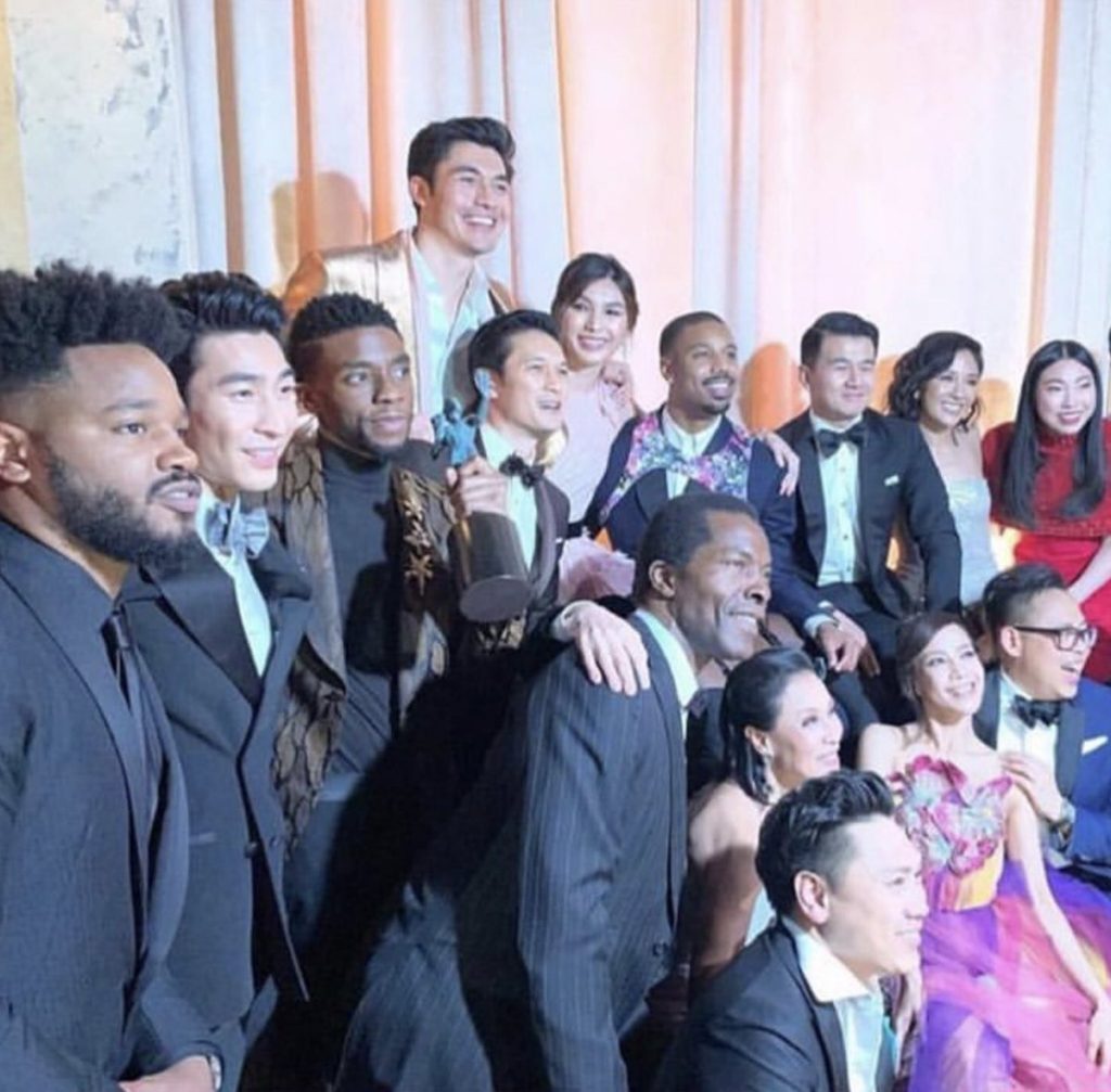 The castmembers of Black Panther and Crazy Rich Asians backstage at the SAG Awards.