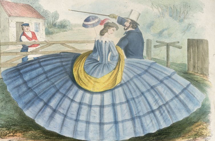 1800s wide dress shows how social distancing was done