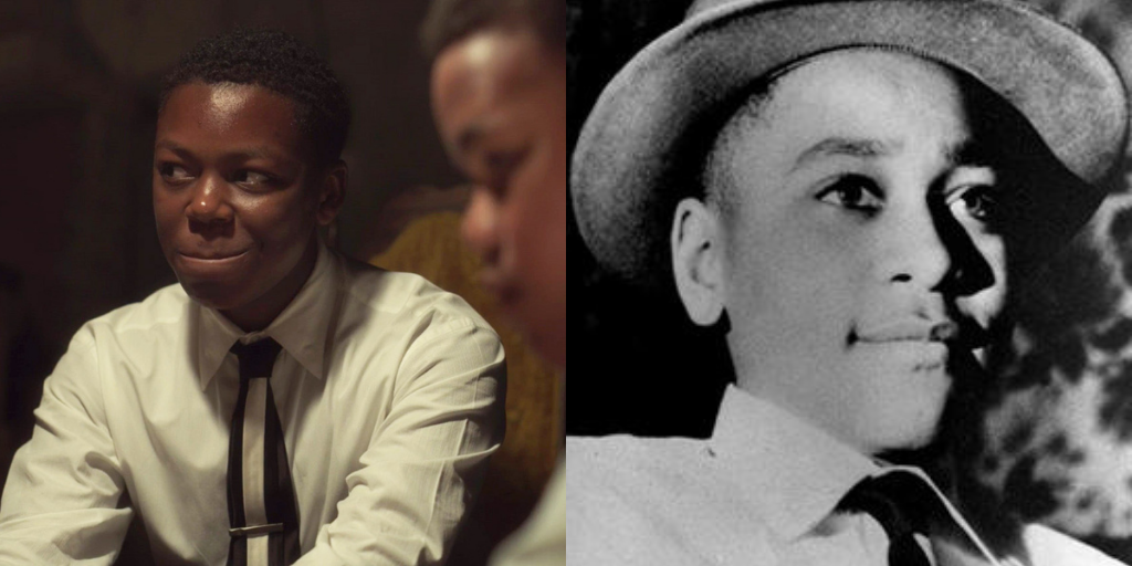 Emmett Till in Lovecraft Country versus the real Emmett Till in a photo taken by his mother, Mamie Till Bradley on Christmas Day, 1954. (Photo credit: HBO, Mamie Till Bradley/Fair Use)