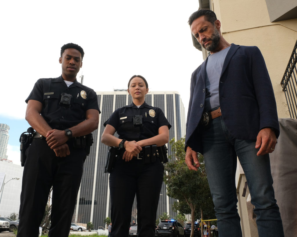 Titus Makin, Melissa O'Neil and Kamar de los Reyes in The Rookie (ABC/Scott Everett White)