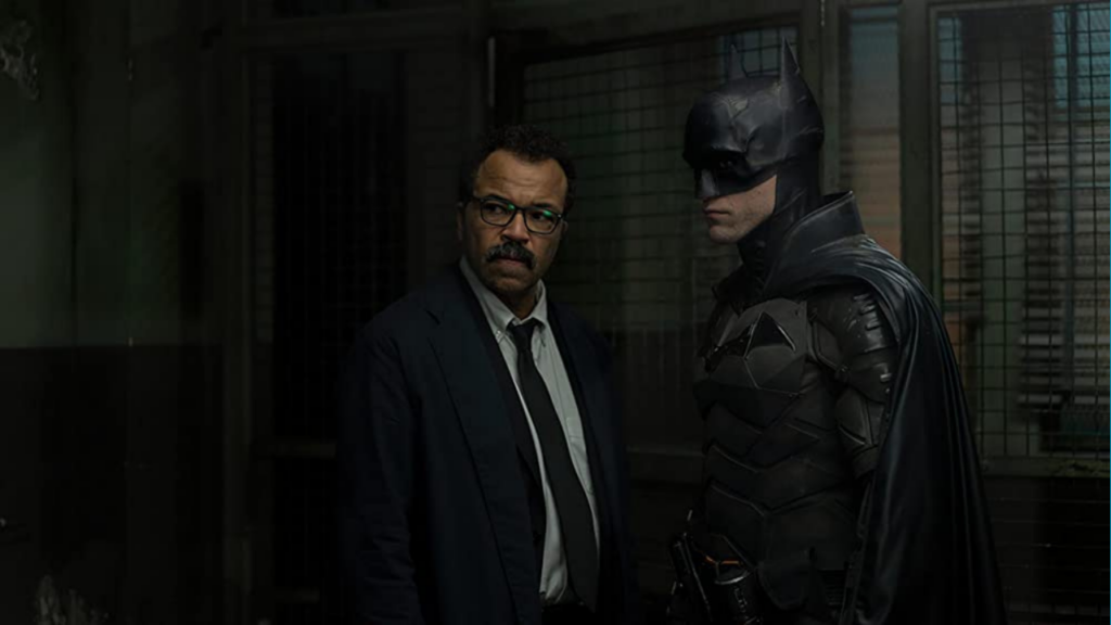 Jeffrey Wright and Robert Pattinson as Jim Gordon and The Batman. (Photo credit: Warner Bros.)