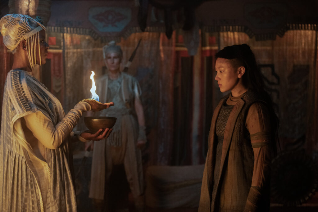 Josette Simon as Desiderata and Yerin Ha as Kwan Ha in Halo episode 7, season 1, Streaming on Paramount+. Photo credit: Adrienn Szabo/Paramount+