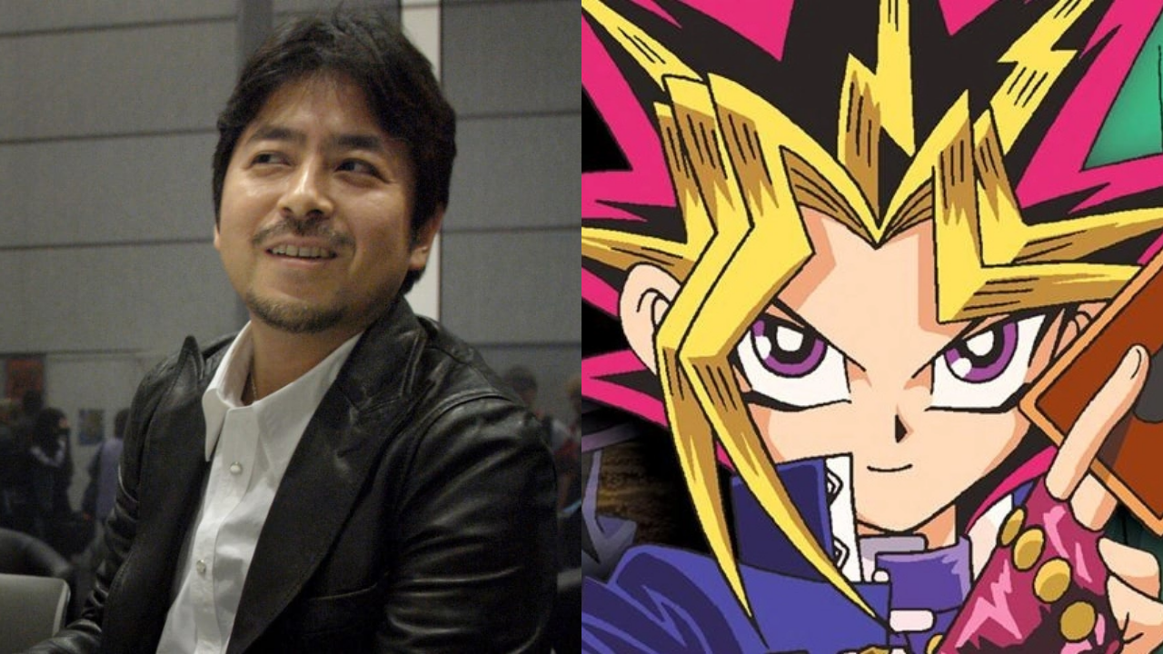 Kazuki Takahashi opposite his creation, Yu-Gi-Oh! (Photo credit: Peter Endig/EPA/Shutterstock, Associated Press)