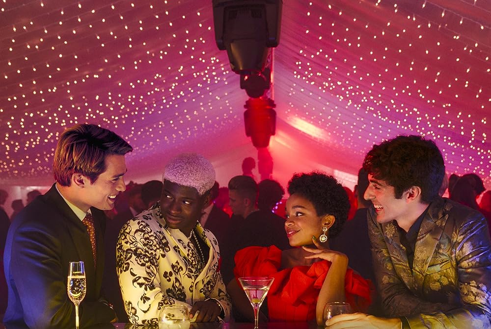 Taylor Zakhar Perez, Rachel Hilson, Nicholas Galitzine, and Malcolm Atobrah in Red, White & Royal Blue (Photo credit: Prime Video)