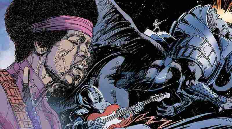 Jimi Hendrix is a space hero battling evil in the universe. 