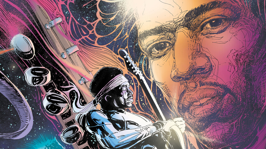 Jimi Hendrix: Purple Haze shows Jimi Hendrix as a space hero.