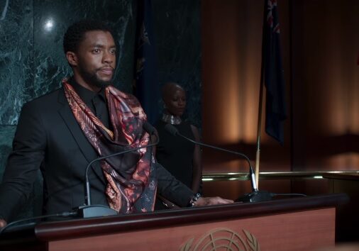 T'Challa stands in front of the UN Assembly.