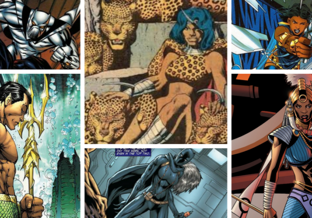 Pictures of Madam Slay, Malice, White Wolf, Shuri as Black Panther, Shuri as the Aja-Adanna, and Namor the Sub-Mariner.