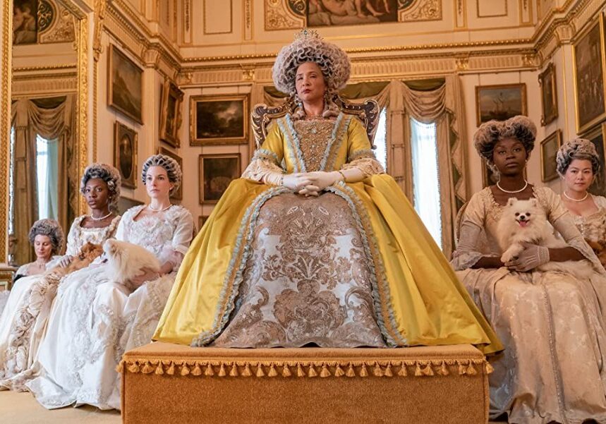 Queen Charlotte (Golda Rosheuvel) with her court. (Photo credit: Liam Daniel/Netflix)