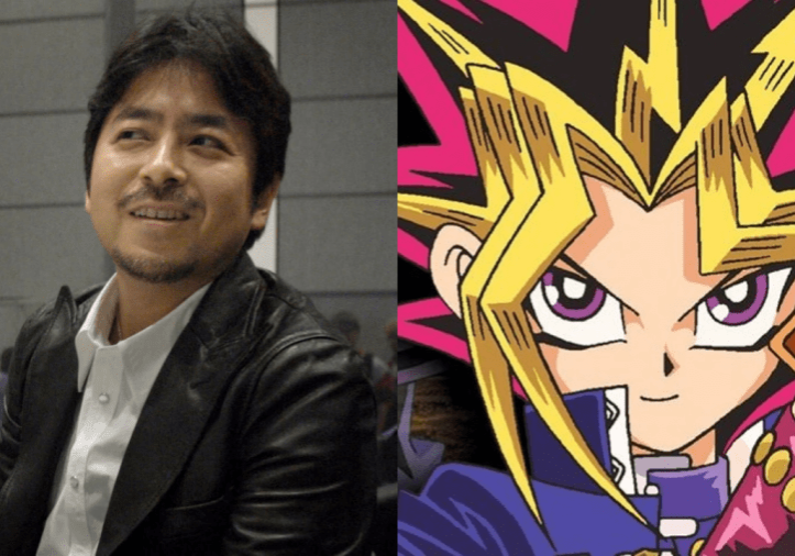 Kazuki Takahashi opposite his creation, Yu-Gi-Oh! (Photo credit: Peter Endig/EPA/Shutterstock, Associated Press)