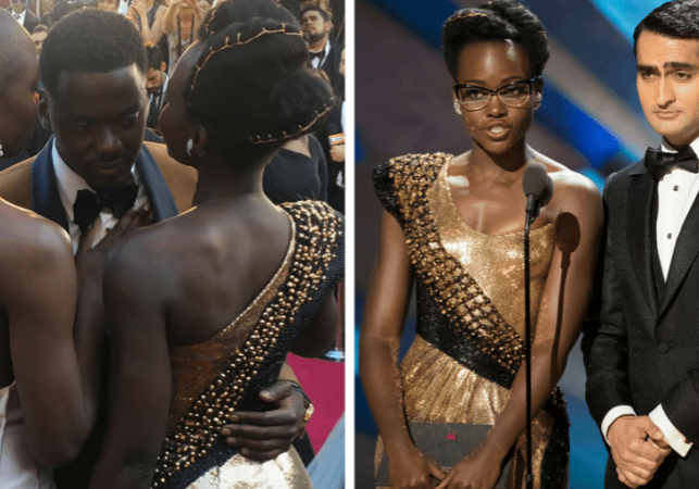 Two pictures featuring Daniel Kaluuya, Danai Gurira, Lupita Nyong'o, and Kumail Nanjiani