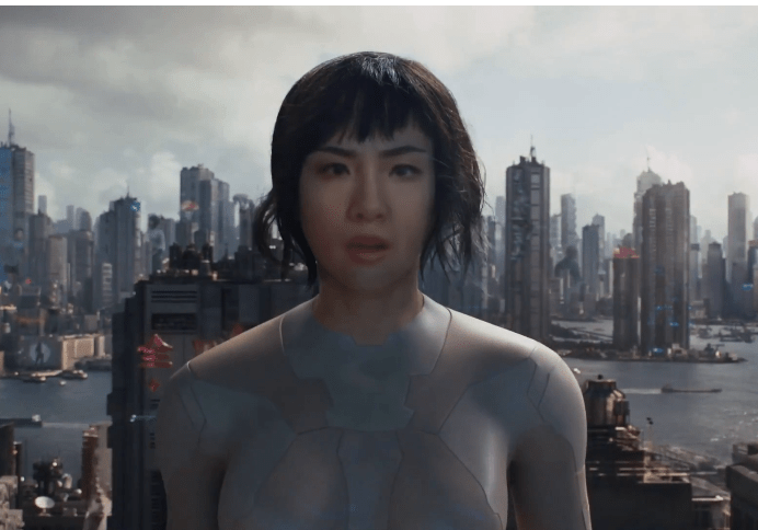 Constance Wu's face is technologically grafted over Scarlett Johansson's to show how the Major could have looked in Ghost in the Shell.