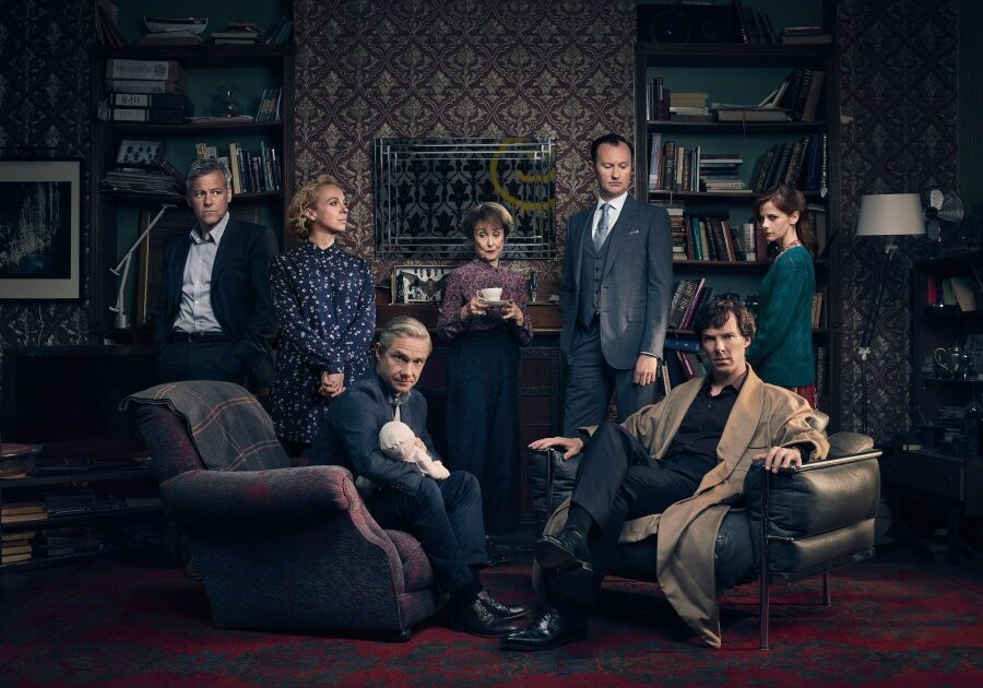 Sherlock, Season 4
Sundays, January 1 - 15, 2017 on MASTERPIECE Mystery! on PBS

Picture shows: D.I. Lestrade (RUPERT GRAVES), Mary Watson (AMANDA ABBINGTON), John Watson (MARTIN FREEMAN), Mrs Hudson (UNA STUBBS), Mycroft Holmes (MARK GATISS), Sherlock Holmes (BENEDICT CUMBERBATCH) and Molly Hooper (LOUISE BREALEY). 

Courtesy of Todd Antony/Hartswood Films 2016 for MASTERPIECE