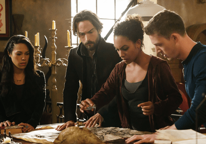 SLEEPY HOLLOW: L-R: Jessica Camacho, Tom Mison, Lyndie Greenwood, and Zach Appelman in the “One Life" winter premiere episode of SLEEPY HOLLOW airing Friday, Feb. 5 (8:00-9:00 PM ET/PT) on FOX. ©2016 Fox Broadcasting Co. Cr: Tina Rowden/FOX.