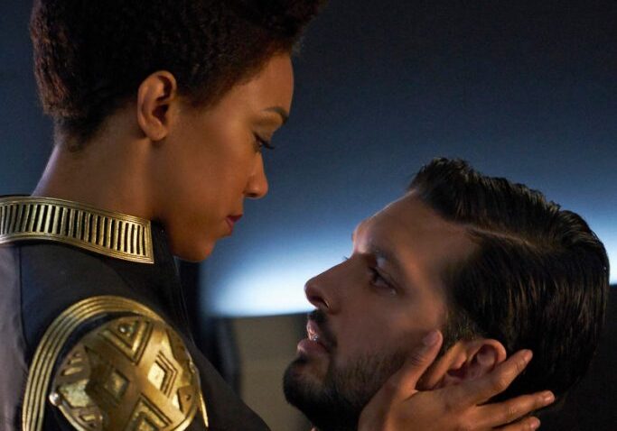 "Despite Yourself" -- Episode 110 -- Pictured (l-r): Sonequa Martin-Green of First Officer Michael Burnham; Shazad Latif as Lieutenant Ash Tyler of the CBS All Access series STAR TREK: DISCOVERY. Photo Cr: Jan Thijs/CBS ÃÂ© 2017 CBS Interactive. All Rights Reserved.