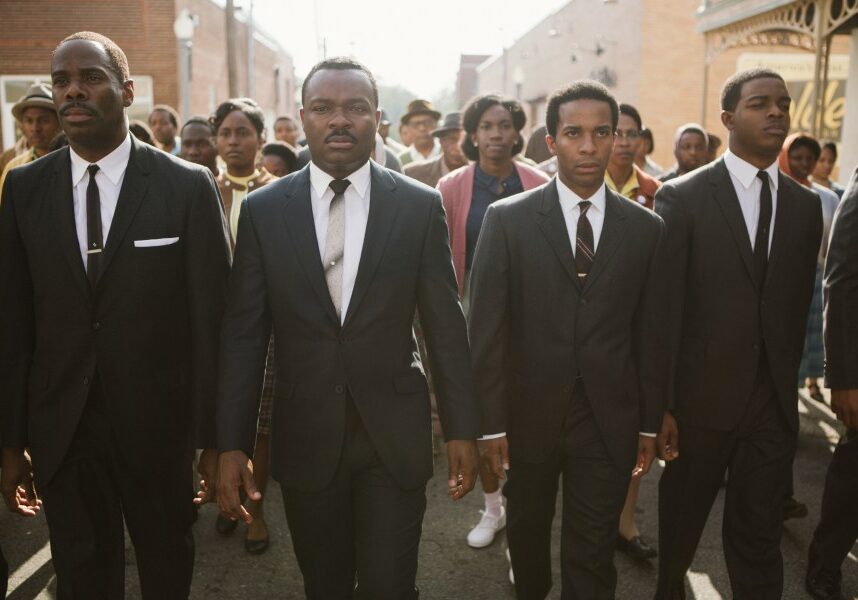 Left to right, foreground: Colman Domingo plays Ralph Abernathy, David Oyelowo plays Dr. Martin Luther King, Jr., André Holland plays Andrew Young, and Stephan James plays John Lewis in SELMA, from Paramount Pictures, Pathé, and Harpo Films.
SEL-02293