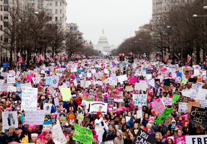 Image of protesters from the Women's March in Washington D.C. in 2017.